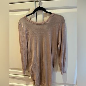 Kain Label Long Sleeve Nude Knit Mini T-Shirt Dress with Mesh Back